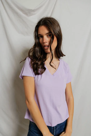 Hendrix - Cotton Short Sleeve Boxy V Neck Tee - Ultra Violet