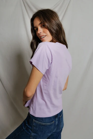 Hendrix - Cotton Short Sleeve Boxy V Neck Tee - Ultra Violet