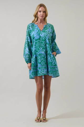 Tressa Floral Ivonna Shift Mini Dress - Kelly / Blue