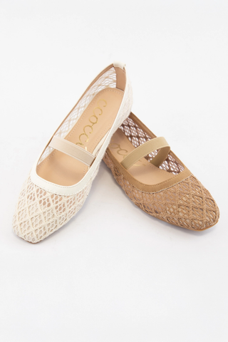 REGINA SEMI SQUARE TOE COTTON LACE UPPER FLAT - Ivory