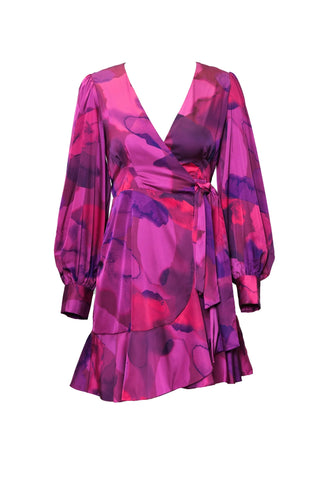 Sophie Long Sleeve Mini Wrap Dress - Plum Painters Canvas