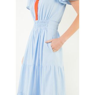Shelly - Short Sleeve Striped Textured Maxi Dress - Light Blue