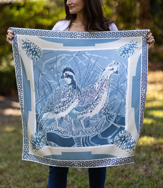 Blue Quail Pair Silk Scarf