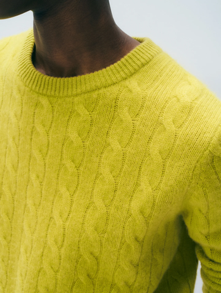 Cashmere Varsity Cable Crewneck - Citronelle