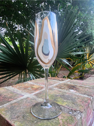 Hand Painted Oyster Champagne Glasses - Beach Sand