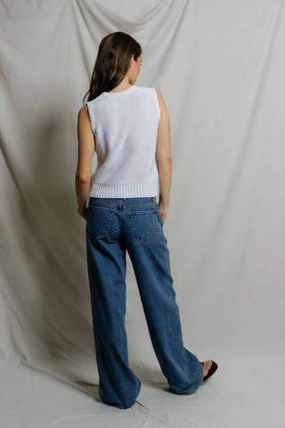 Peggy Cotton Sweater Tank Top - White