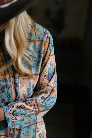 Sienna Western Shirt Dress - Painted Tiles
