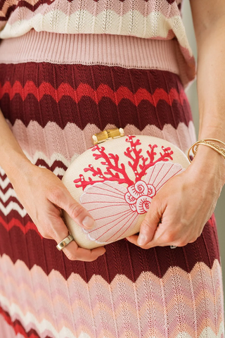 Coral and Shell Clutch- Embroidered