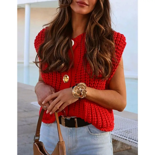 Chunky Knitted Vest - Red - XL