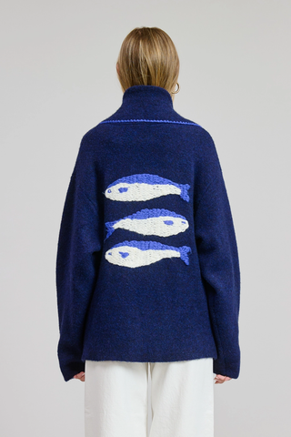 Hand-stitched Sardine Sweater Cardigan with Whip Stitch Detail O/S