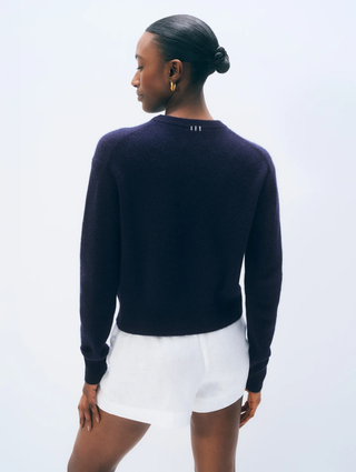 Cashmere Embroidered Lobster Crewneck - Navy & White