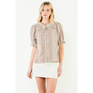 Josie Gingham Collar Top - Brown