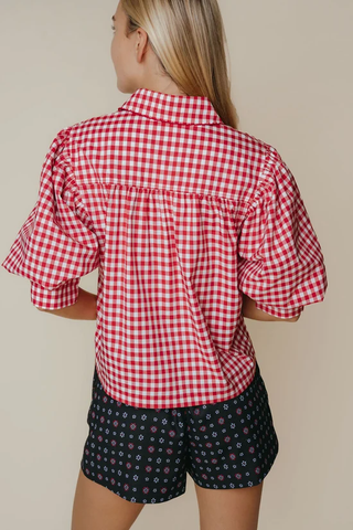 Strahley Top - Red & Cream Check