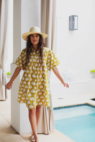 Lizzie Dress - Yellow Blockprint