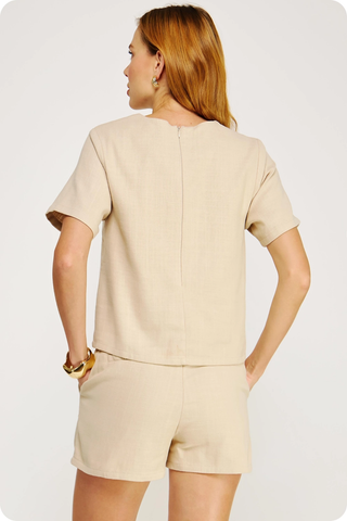 Wavy Contrast Color Block Tee - Chartreuse Cream