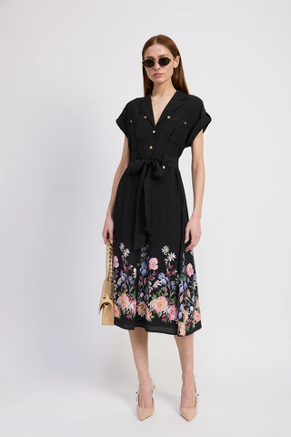 Nannette Midi Shirt Dress - Black Multi Floral