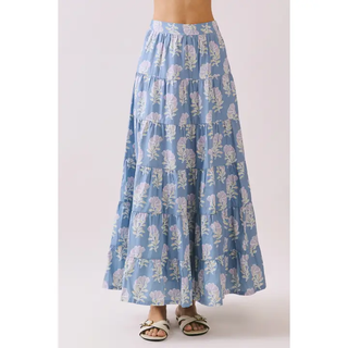 Flora and Fauna Maxi Skirt - Blue
