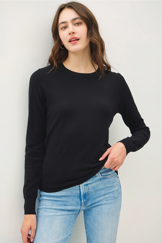 Crew Neck Soft Knit Sweater - Black
