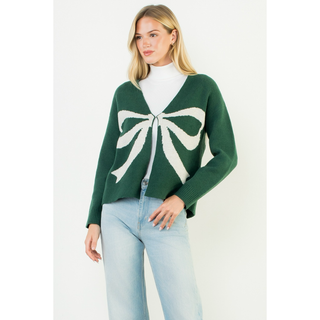 Holiday - Knotted Ribbon Detailed Cardigan - Green