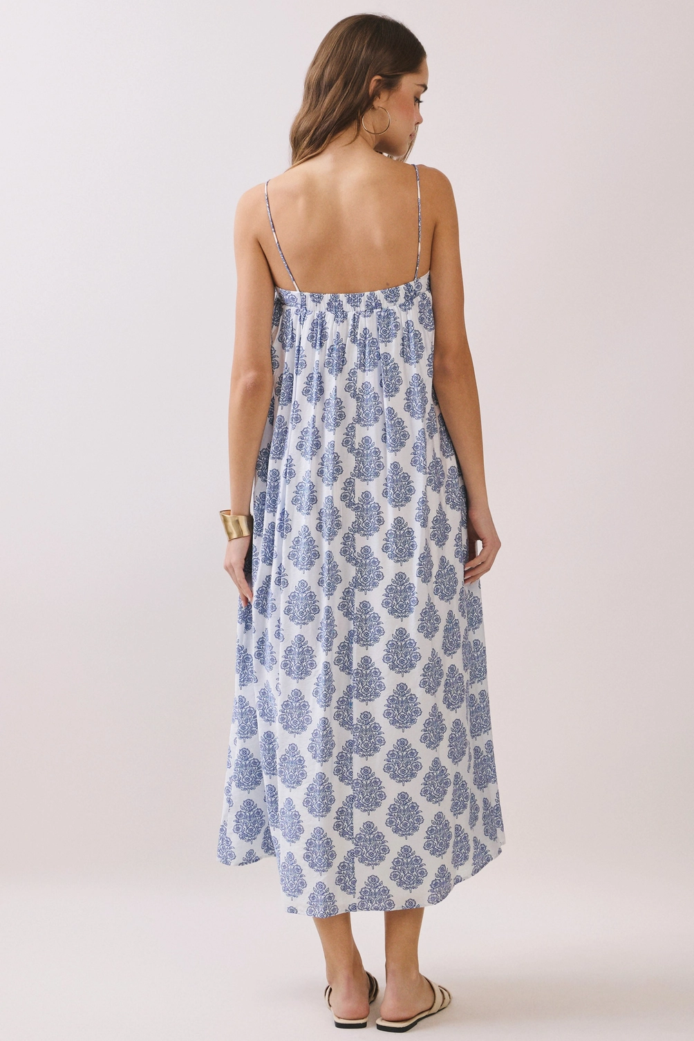 flowy blue and white dress Sky Blue Floral V Neck Puff Short Sleeve Flowy Long Dress
