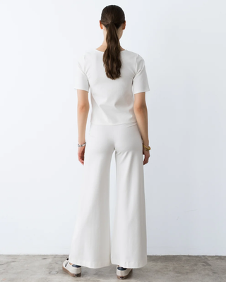 Ponte Knit Extended Short Sleeve Top - Off-White