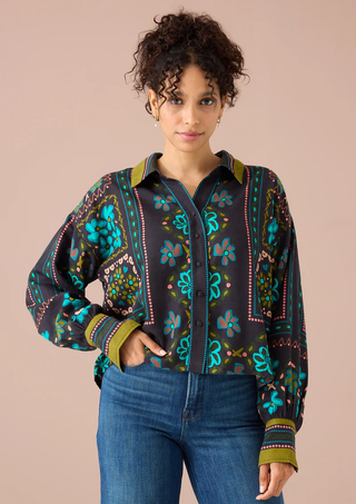 The Roxanne Shirt - Black Floral Tile