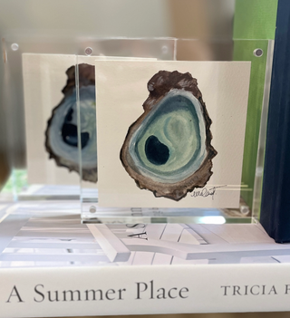 Original Watercolor Oyster Shell in Acrylic Block Frame, 5x5