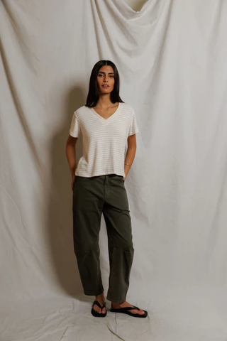 Elliot Sweater Stripe V Neck Tee - Clementine Stripe
