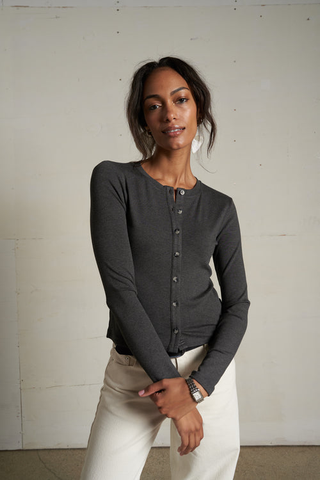 Maureen Luxe Rib Fitted Cardigan - Charcoal