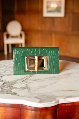 Lillian Croc Clutch - Emerald