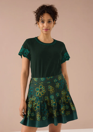 The Chloe Tee - Olive Retro Floral Embroidery