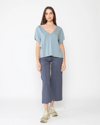 Ponte Knit Straight Leg Pant: Cropped - Sea Blue