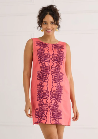 Rowan Dress - Coral Royal Palms Embroidery