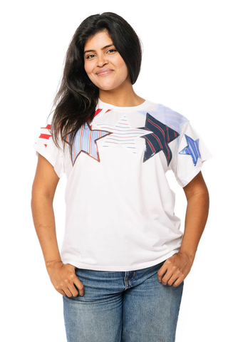 White USA Stripe Patch Stars Tee