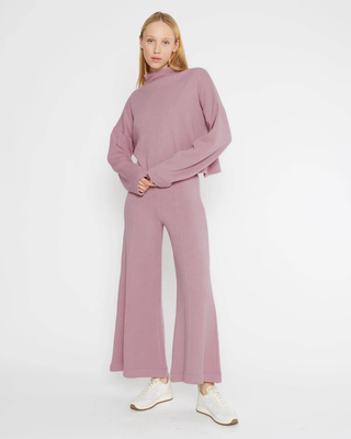 Sweater Knit Wide Leg Cropped Pant - Lilac