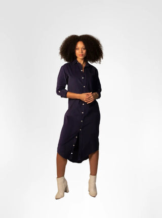 Babycord Girlfriend Midi Dress - Navy