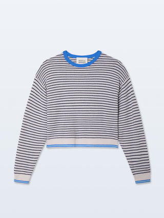 Cashmere Striped Crewneck - Soft white/deep navy/bright azure