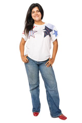 White USA Stripe Patch Stars Tee