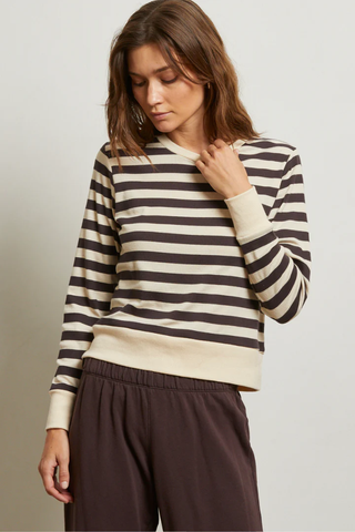 Stef Stripe - Luxe Rib Pullover Sweatshirt - Mocha Stripe