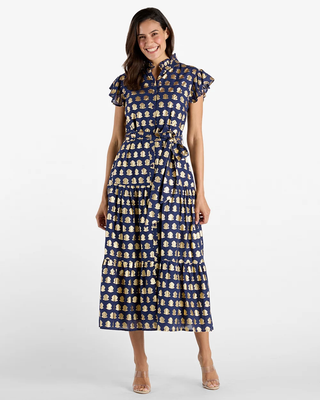Mirabella Dress - Foulard Border Navy Gold