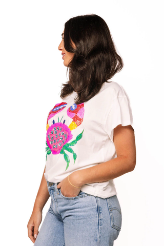 White Multi Rainbow Crab Tee