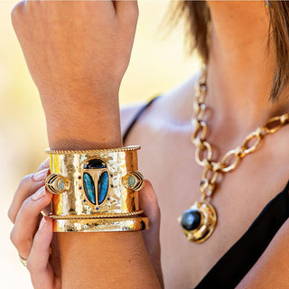 Scarab Cuff in Blue Lab/Black Agate