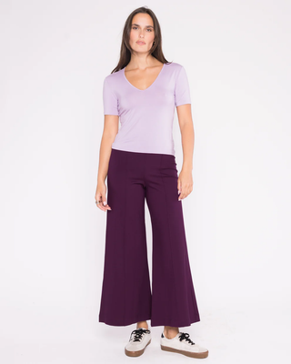 Plum Ponte Knit Wide Leg Pant: Cropped
