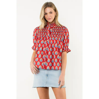 Marshall - Short Sleeve Button Up Print Top
