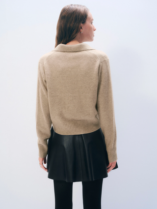 Cashmere Gold Button Polo - Taupe Heather