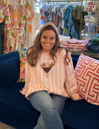 Espresso Martini Sweater Light Pink & White Stripe