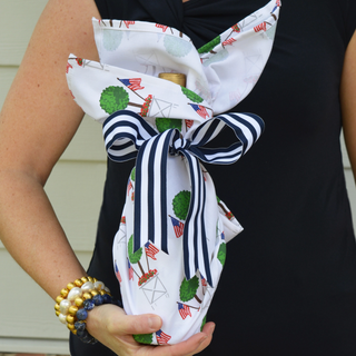 Wh Cotton Tea Towel | Patriotic Topiary Pattern