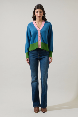 Hendria Color Block Cardigan - Teal