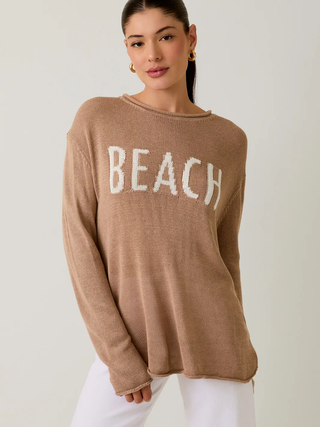 Round Neck Long Sleeve Beach Light Weight Sweater - Taupe