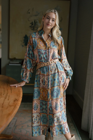 Sienna Western Shirt Dress - Painted Tiles